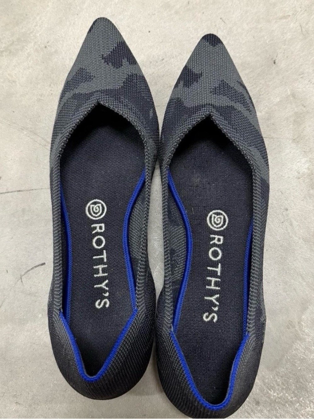 Rothy's Black Camo Pointed Knit Flats